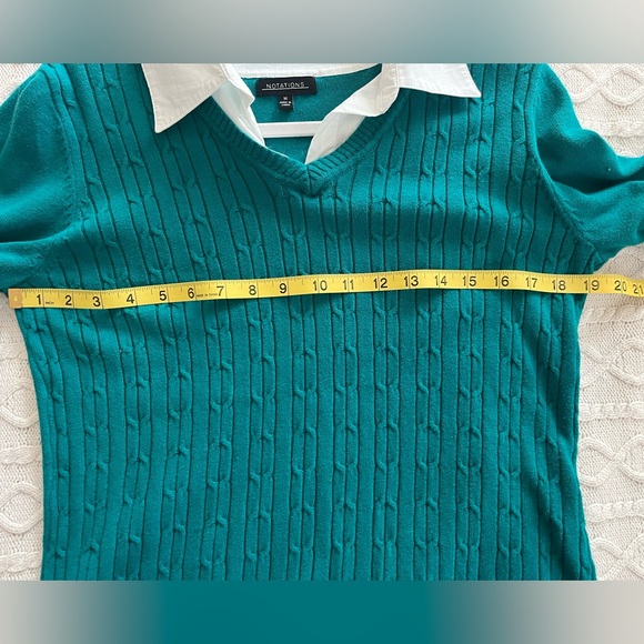 Notations Teal V-Neck Sweater with White Collar Womens size medium - Picture 13 of 13